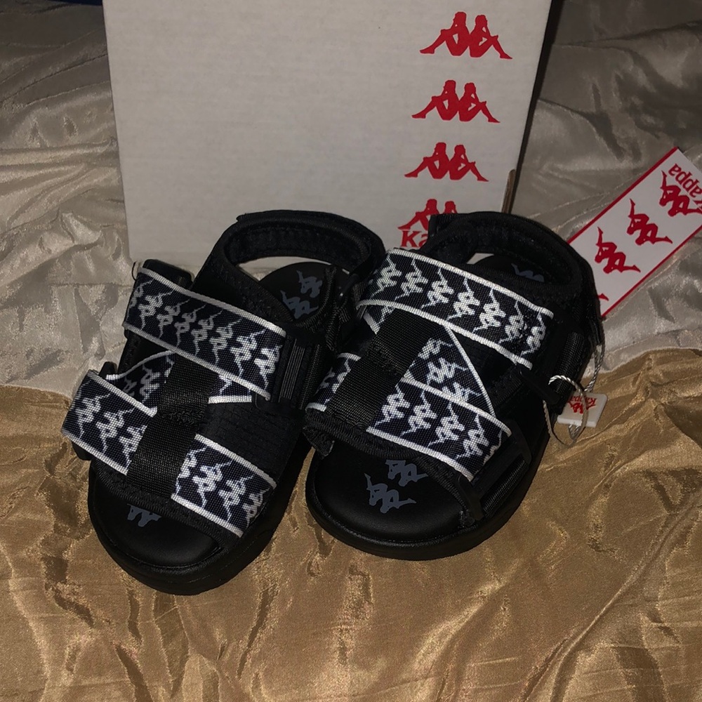 Black and white kids kappa sandals